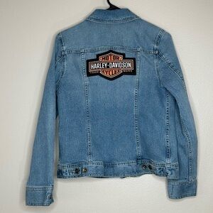 Harley Davidson Style&Co Classic Jean Jacket Embroidered Back Patch Biker Size M